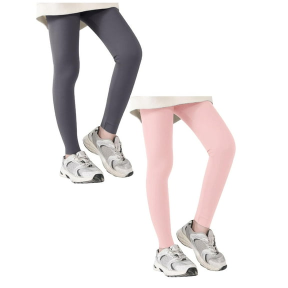 shoper 2 Pack Girls Black Leggings Size 7-8 Kids High Waist Stretch Seamless Athletic Dance Yoga Pants with Pockets Athletic Pants Pink 10-12 Years Back to School Clothes