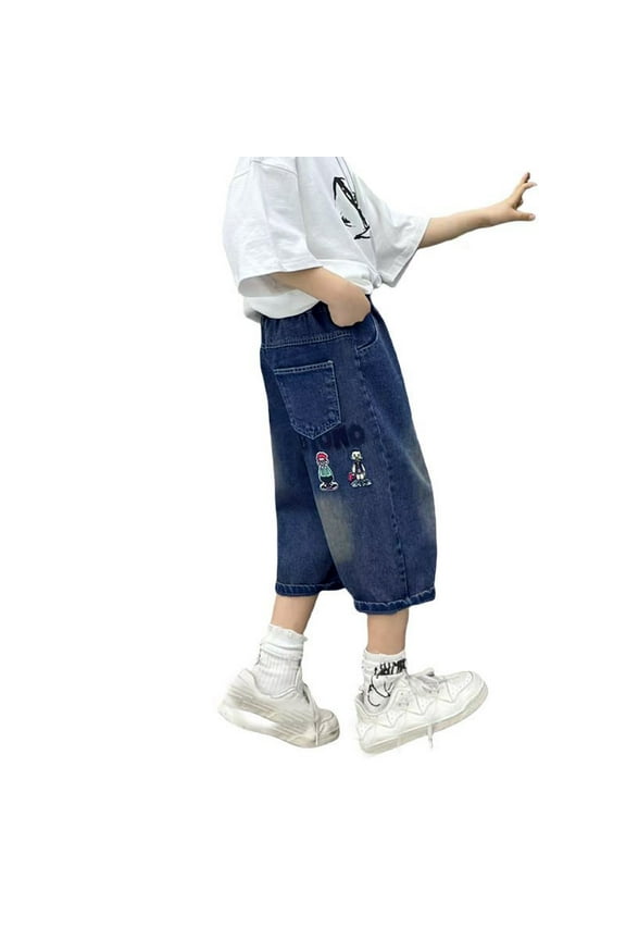 3-14T Little Kids Boys Cartoon Print Jeans Denim Pants Blue 160