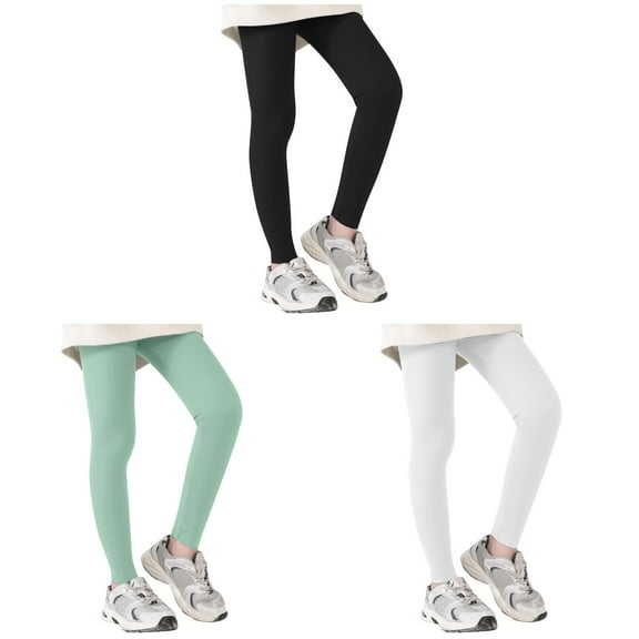 shoper 3 Pack Girls Black Leggings Size 7-8 Kids High Waist Stretch Seamless Athletic Dance Yoga Pants with Pockets Athletic Pants Pink 10-12 Years Back to School Clothes