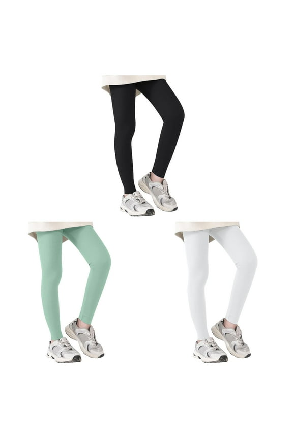 3 Pack Girls Black Leggings Size 7-8 Kids High Waist Stretch Seamless Athletic Dance Yoga Pants with Pockets Athletic Pants Pink 10-12 Years Back to School Clothes