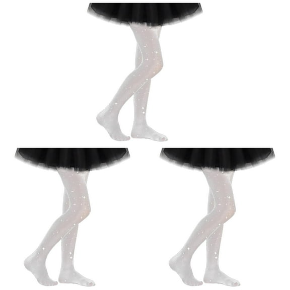 shoper 3-Pack Kids Fishnet Tights, Thigh Glitter Tights, Glittering Rhinestones, Girls Fishnet Tights for Dance 4-13 Years