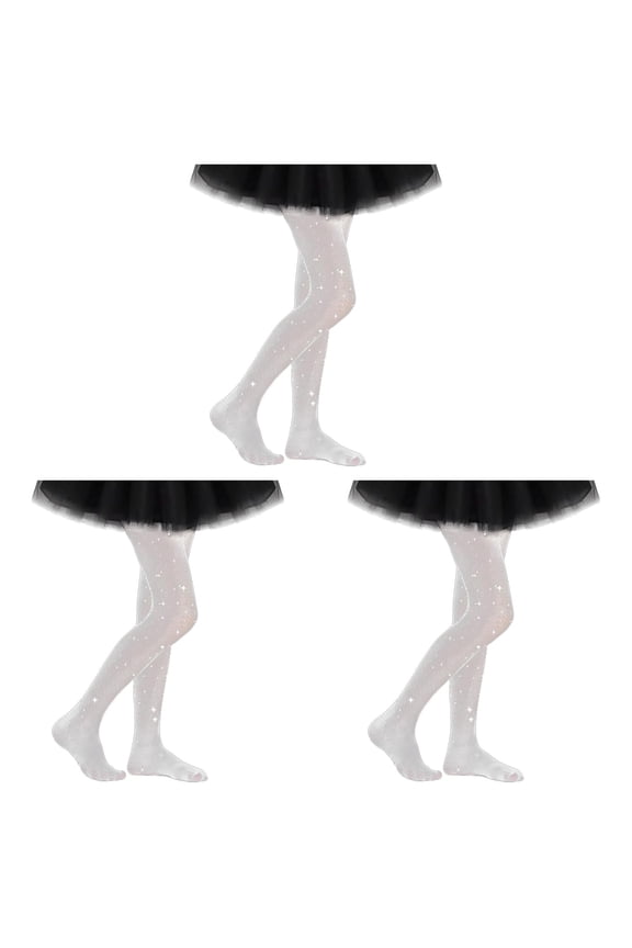 3-Pack Kids Fishnet Tights, Thigh Glitter Tights, Glittering Rhinestones, Girls Fishnet Tights for Dance 4-13 Years