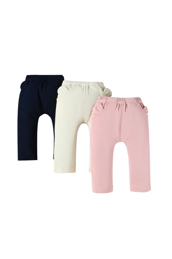 3 Pack Toddler Girl Pants Soft Casual Wear Solid Color Baby Pants with Pocket 3 6 9 12 18 24 Months Bottoms for Girls Pink