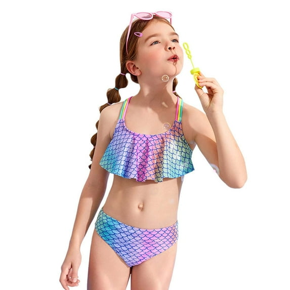 shoper 4t Girls Swimsuit Durability Print Bikini 2 Piece Swimsuit Trendy Bathing Suits Children's Summer Swimming Outfit 160