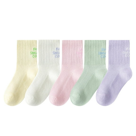 shoper 5 Pairs Girls Mid-Crew Socks Breathable Mesh Summer Thin Lightweight Socks for Kids Comfort Fit Non-Irritating 1-12 Years A M