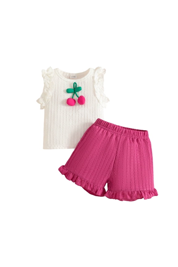 Adorable Summer Toddler Girls Outfit Set Cute Cartoon Vest Top with Ruffled Shorts Casual Wear, Toddler Baby Girl Clothes Set