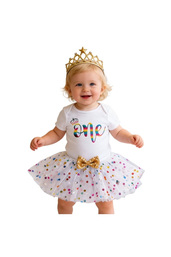 Adorable Toddler Girl First Birthday Celebration Romper Dress Outfit with Matching Hair Accessory for Photoshoot and Party, Girls 2 Pieces Shorts Outfits