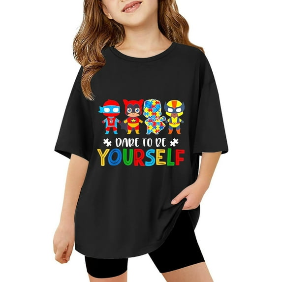 shoper Autism Awareness Shirt for Kids Autism Support Tee Causal Short Sleeve Tops Back To School Shirt Boys and Girls Black 140