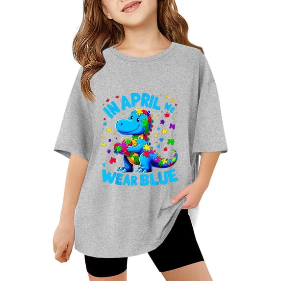 shoper Autism Awareness Shirt for Kids Autism Support Tee Causal Short Sleeve Tops Back To School Shirt Boys and Girls Grey 130