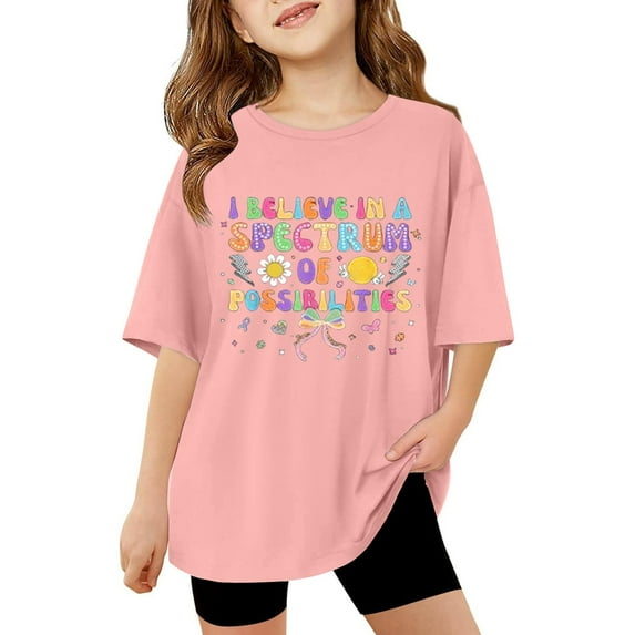 shoper Autism Awareness Shirt for Kids Autism Support Tee Causal Short Sleeve Tops Back To School Shirt Boys and Girls Pink 110