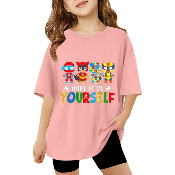 shoper Autism Awareness Shirt for Kids Autism Support Tee Causal Short Sleeve Tops Back To School Shirt Boys and Girls Pink 160