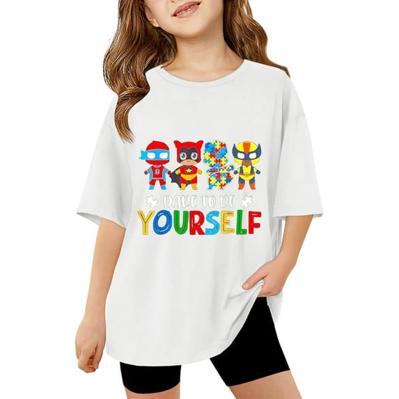 shoper Autism Awareness Shirt for Kids Autism Support Tee Causal Short Sleeve Tops Back To School Shirt Boys and Girls White 140