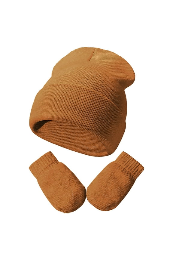 Baby Beanie Hat Gloves Set, Kids Winter Warm Knit Hat with Glvoes, Solid Toddler Soft Beanie for Boys Girls