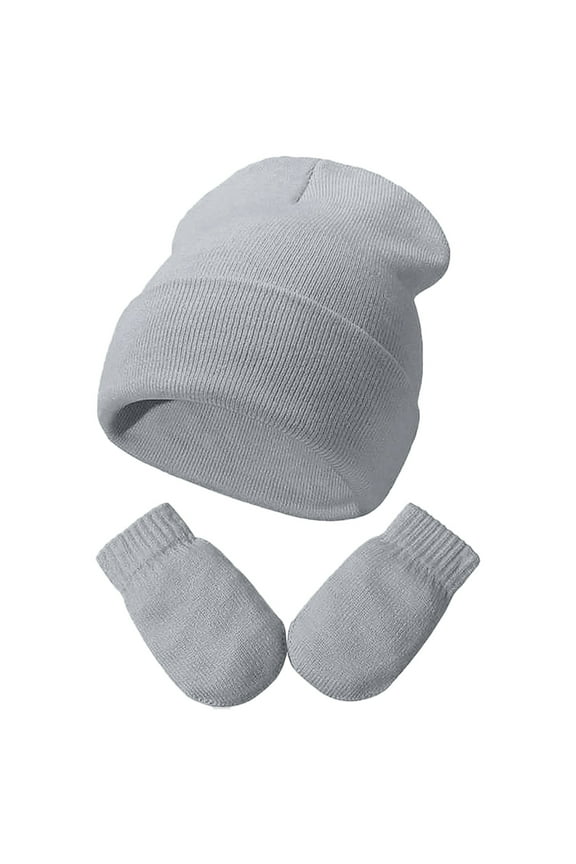 Baby Beanie Hat Gloves Set, Kids Winter Warm Knit Hat with Glvoes, Solid Toddler Soft Beanie for Boys Girls