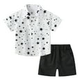 thumbnail image 1 of shoper Baby Boy Summer Clothes 6-9 Months Collared Cartoon Print Cotton Short Sleeve Button Down Shirt and Shorts Trendy Short Set 2pcs Clothing Set White 120, 1 of 5