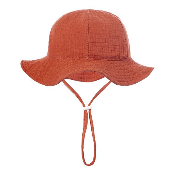 shoper Baby Bucket Hat with Adjustable Chin Strap Solid Color Wide Brim Soft Sun Hat Summer Outdoor Play Hat for Toddler Baby Boys Girls Brick Red One Size
