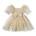 thumbnail image 1 of shoper Baby Girl Summer Clothes 12-18 Months Floral Decoration Crew Neck Cute Puff Sleeve Wtih Bow Toddler Dresses Summer Clothes for Beige 70, 1 of 6