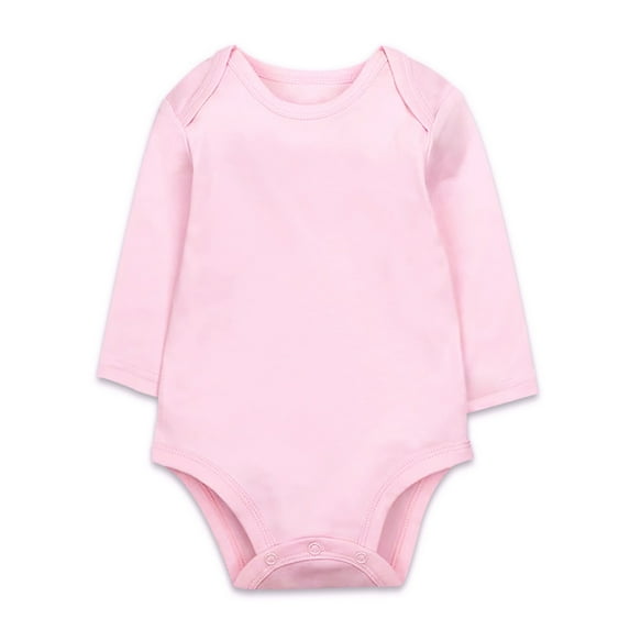 shoper Baby Girls Bodysuits Solid Color Crew Neck Long Sleeve Onesie Soft Cotton Baby Clothes Unisex Baby Rompers Light Pink 6M