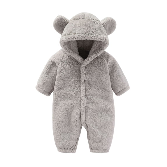 shoper Baby Snowsuit 6-9 Months, Baby Girl Boys Rompers Winter Plush Bodysuit Zipper Long Sleeve Hooded One Piece Toddler Jumpsuit with Bear Ear Baby Clothes