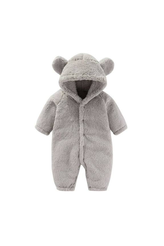 Baby Snowsuit Girl, Baby Girl Boys Rompers Winter Plush Bodysuit Zipper Long Sleeve Hooded One Piece Toddler Jumpsuit with Bear Ear Baby Clothes