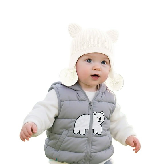 shoper Baby Winter Hat with Ear Flaps Cute Bear Earflap Beanie with Pom Pom Warm Lining Knit Cap for Toddler Boys Girls