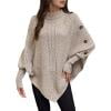 thumbnail image 1 of shoper Batwing Sweaters for Women Cable Ribbed Knit Turtleneck Pullover Fall Warm Shawl Poncho Sweaters with Off-Shoulder Buttons Women Fall Clothes, 1 of 6