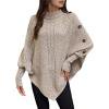 shoper Batwing Sweaters for Women Cable Ribbed Knit Turtleneck Pullover Fall Warm Shawl Poncho Sweaters with Off-Shoulder Buttons Women Fall Clothes