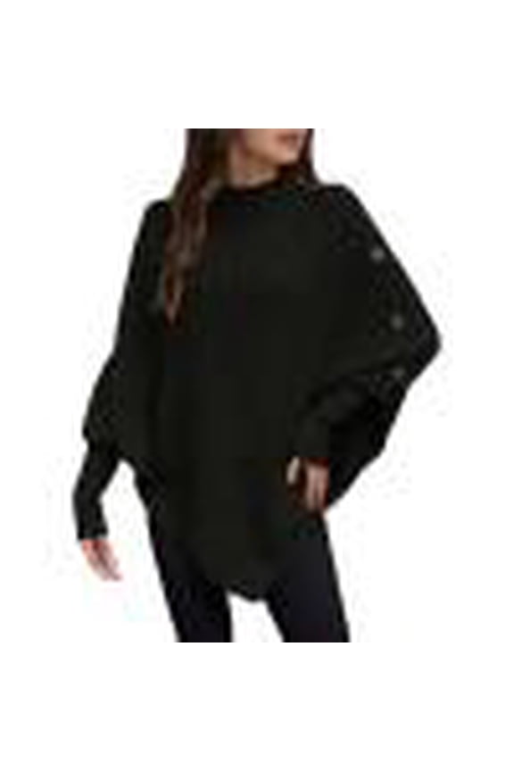 Batwing Sweaters for Women Cable Ribbed Knit Turtleneck Pullover Fall Warm Shawl Poncho Sweaters with Off-Shoulder Buttons Women Fall Clothes
