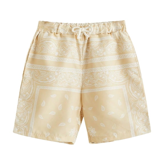 shoper Boho Paisley Print Shorts for Boy's Summer Clothes Drawstring High Waisted Shorts Boys Casual Daily Short Pants Light Yellow 140