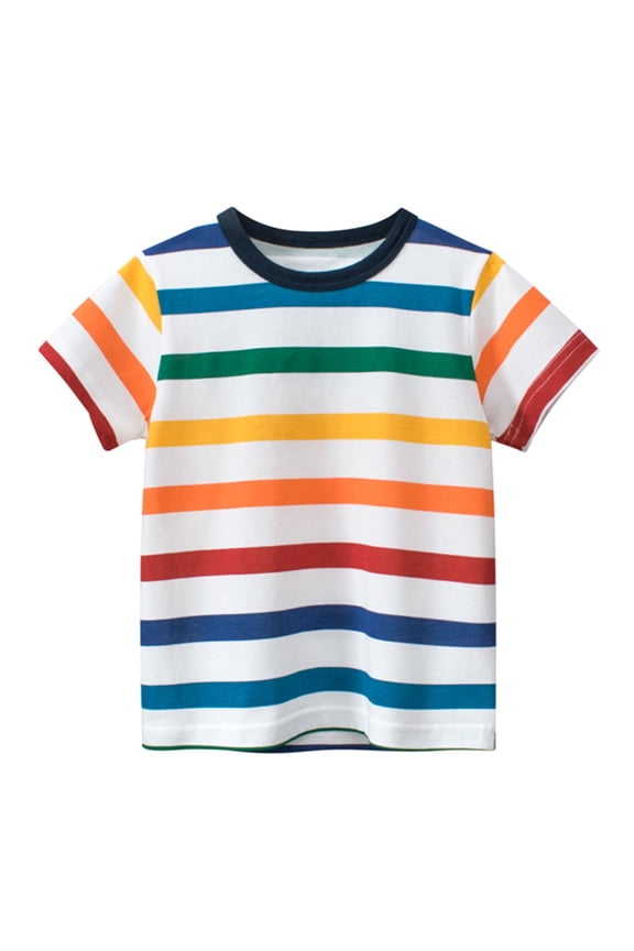 Boy Tops 5t Crew Neck Striped Cotton Short Sleeve T-Shirts Fashion Breathable Tees Toddler Clothes for Boys Multicolor 100