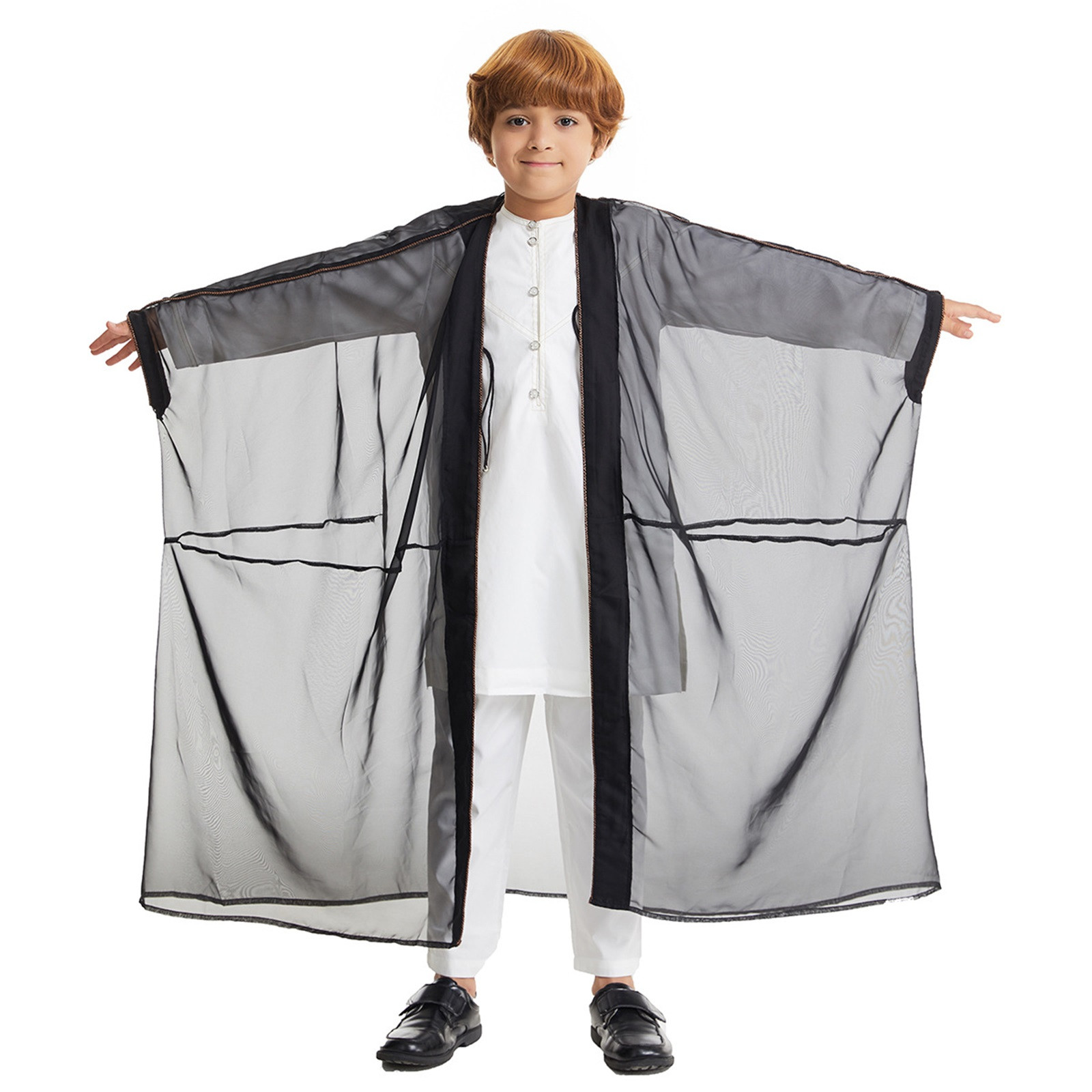 Cárdigan Kimono Largo para Niño, Vestimenta Islámica Musulmana para Ramadán, Casual de Lounge, Negro