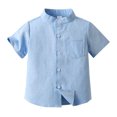thumbnail image 1 of shoper Boys Button Down Shirt Collared Solid Color Short Sleeve Cotton T-Shirt Casual Summer Tops T-Shirts Toddler To Big Kid Sizes Blue 90, 1 of 4