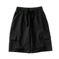 thumbnail image 1 of shoper Boys Cargo Shorts Size 6 Waist Drawstring Solid Color Quick Dry Cotton Shorts Fashion Teen Shorts Boys' Comfortable Summer Clothes Black 150, 1 of 6