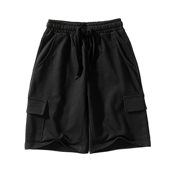 shoper Boys Cargo Shorts Size 6 Waist Drawstring Solid Color Quick Dry Cotton Shorts Fashion Teen Shorts Boys' Comfortable Summer Clothes Black 150