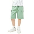 thumbnail image 1 of shoper Boys Cargo Shorts Youth Quick Dry Lightweight Solid Color Pull-On Hiking Shorts for Sports Outdoor with Pockets Boys Suummer Bottoms Green 150, 1 of 6