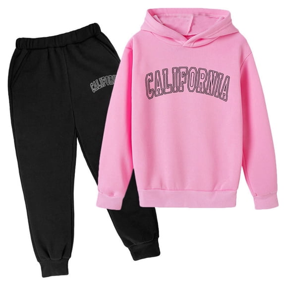 shoper Boys Girls Jogging Suits Size 3-14 Kids Casual California Printed Hoodie Pullover Sweatshirt Tracksuit Jogger Sweatpants Unisex 2 Piece Sweatsuit Set Pink
