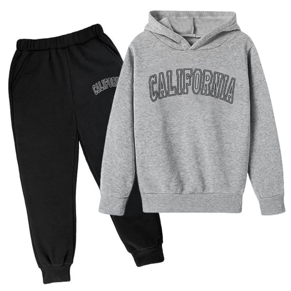 shoper Boys Girls Jogging Suits Size 3-14 Kids Casual California Printed Hoodie Pullover Sweatshirt Tracksuit Jogger Sweatpants Unisex 2 Piece Sweatsuit Set Dark Gray