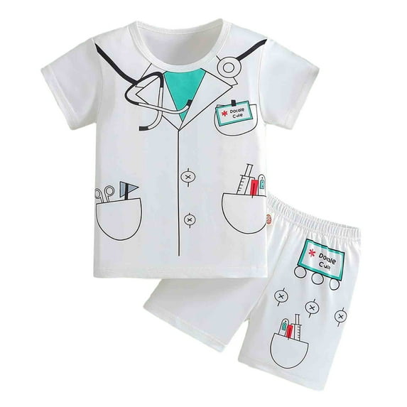 shoper Boys Outfits Size 10-12 Round Neck Career Dress-Up Cotton Short Sleeve T-Shirt and Shorts Trendy Short Set Shorts Set 2 Piece White 130