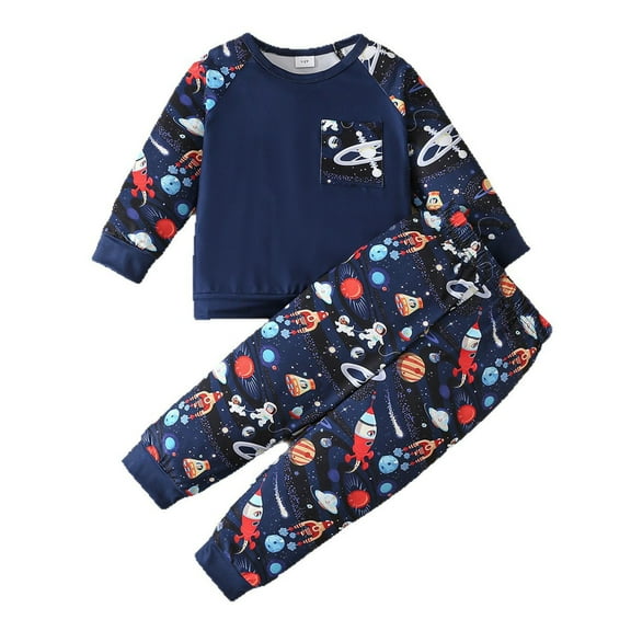 shoper Boys Pajamas Set - Long Sleeve Comfortable Sleepwear for Kids Soft Cartoon Print Space Theme Ideal for Indoor Relaxation and Everyday Use