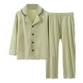 thumbnail image 1 of shoper Boys Pajamas Size 7 Button Down Pajamas Sets Cotton Round Neck Top with Pants Home Set 2-Piece Sleepwear Pjs for Kids Light Green 160, 1 of 4
