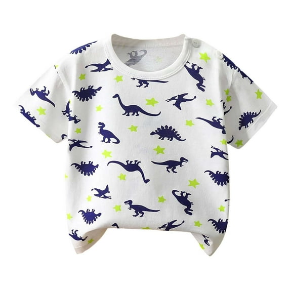 shoper Boys Shirts Size 6 Round Neck Dinosaur Print Short Sleeve T-Shirt Comfy Tee Shirt Baby Boy Summer Clothes White 100