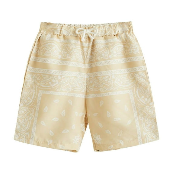 shoper Boys Summer Boho Shorts Paisley Print Graphics Shorts Kids Drawstring High Waisted Summer Beach Shorts with Pocket 7-8 Years Light Yellow