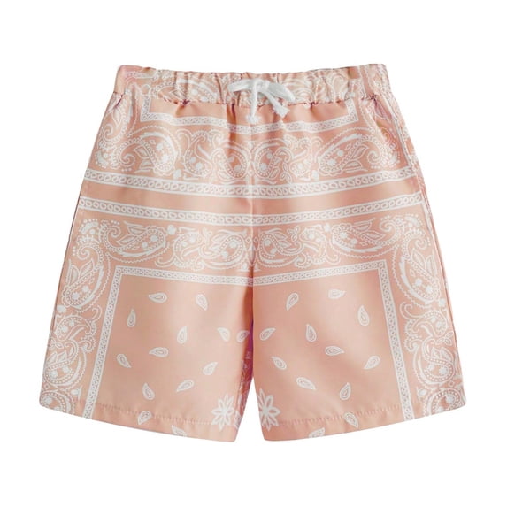 shoper Boys Summer Boho Shorts Paisley Print Graphics Shorts Kids Drawstring High Waisted Summer Beach Shorts with Pocket 9-10 Years Light Pink
