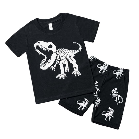 shoper Boys Summer Outfits 4t Dinosaur Print Glow-in-the-Dark Crew Neck Short Sleeve Tee and Shorts Comfy Children Sets Baby Kids Sleepwear Boys Outfits&set BK1 6Y
