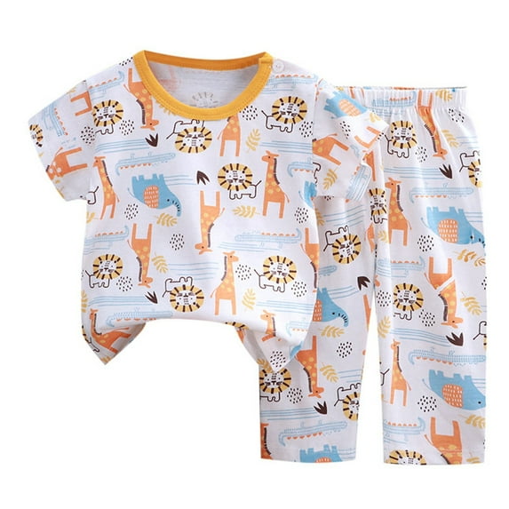 shoper Boys Summer Outfits Size 16 Round Neck Dinosaur Print Short Sleeve T-Shirts and Pants Soft Party Outfits 2pcs Clothing Set Orange 130