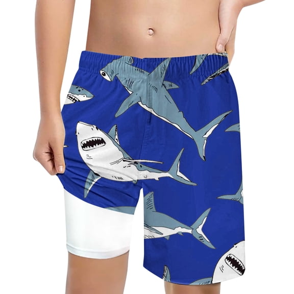 shoper Boys Swim Trunks with Compression Liner High Waist Quick Drying Swimming Short Beach Shorts Swim Trunk for Boys Swimming Shorts Bathing Suit Sky Blue 8T