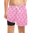 thumbnail image 1 of shoper Boys Swim Trunks Size 8-9 with Boxer Brief Liner Stretch Drawstring Summer Outdoor Shorts Boys Casual Comfortable Graphic Print Swim Suit Boys 6-7 Pink 7-8 Years, 1 of 4