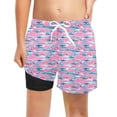 thumbnail image 1 of shoper Boys Swimming Trunks Size 8 with Boxer Brief Liner Stretch Drawstring Shorts Boy Casual Soft Cartoon Printed Swimsuit for Boys 8-10 Light Pink 5-6 Years, 1 of 4