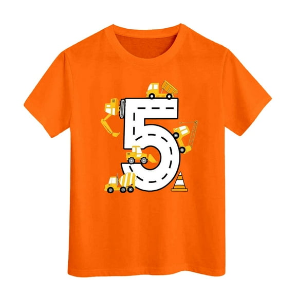 shoper Car Tees, Boys Shirts Size 8 Vehicle Print Crew Neck Short Sleeve Soft Summer Tops Back to School T-Shirts Toddler To Big Kid Orange 110