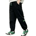 thumbnail image 1 of shoper Cargo Pants for Boys 6-7 Loose Fit with Drawstring Pull-On Trendy Trousers Plus Size Pants Toddler Big Boy Clothes Black 110, 1 of 6